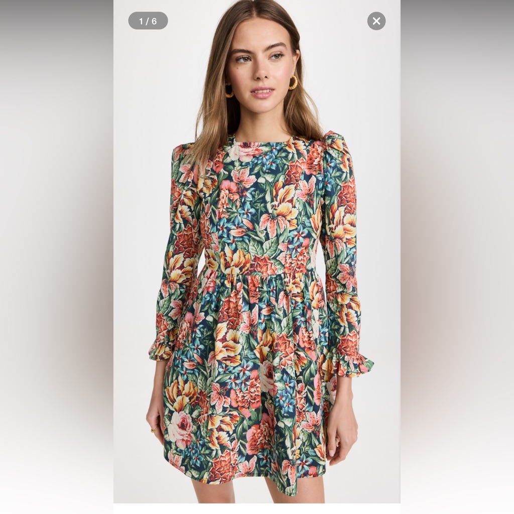 Batsheva X Laura Ashley Vibrant Floral Long Sleeve Dress Cottagecore M